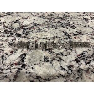 Guess Silver Tone Crystal Logo Bracelet Watch Rectangular Face Y2K Style
